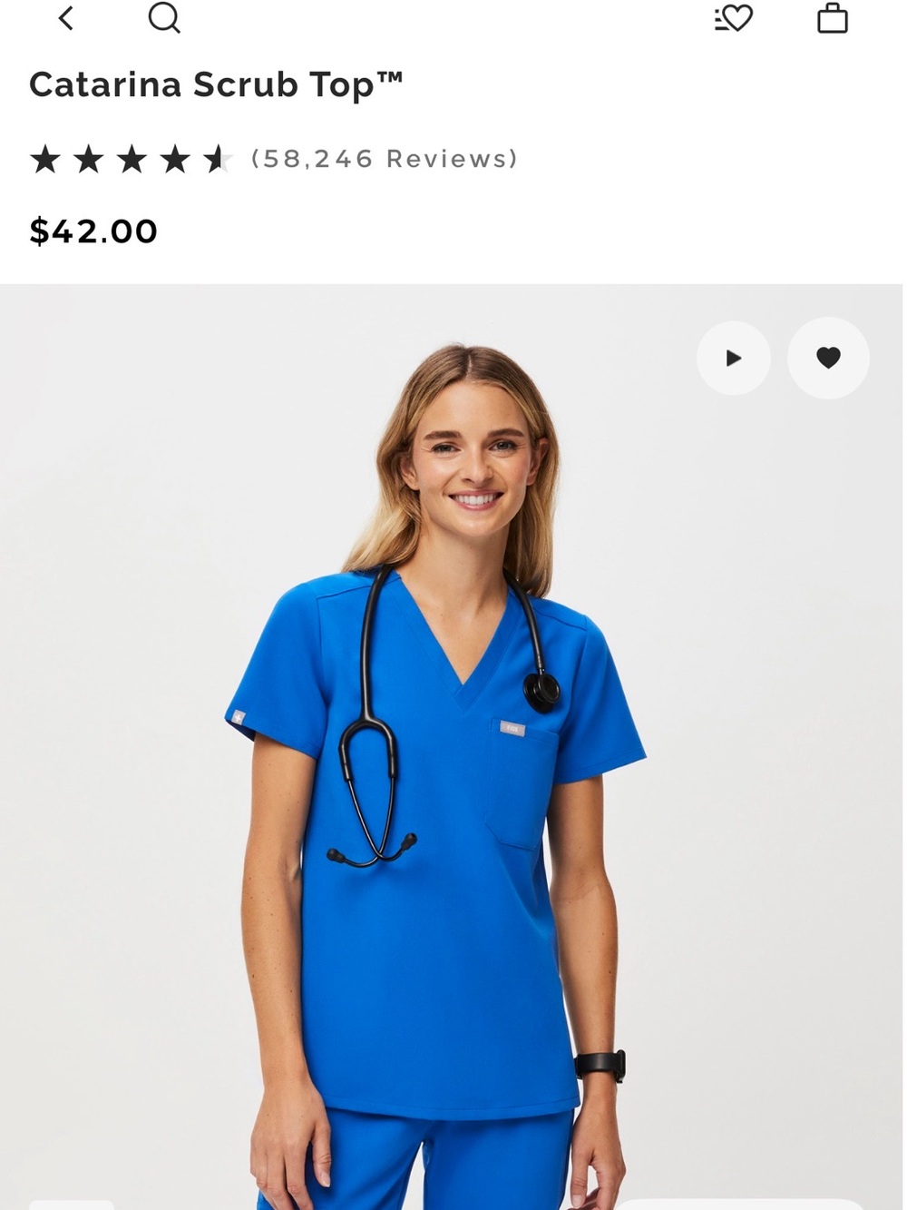 Figs Catarina Scrub Top - Royal Blue